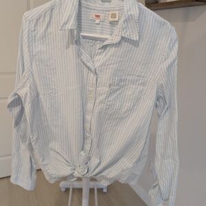 Levi's Light Blue and White Striped Shirt
